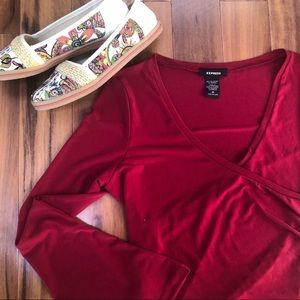 Express V-neck wrap ruched long sleeve shirt